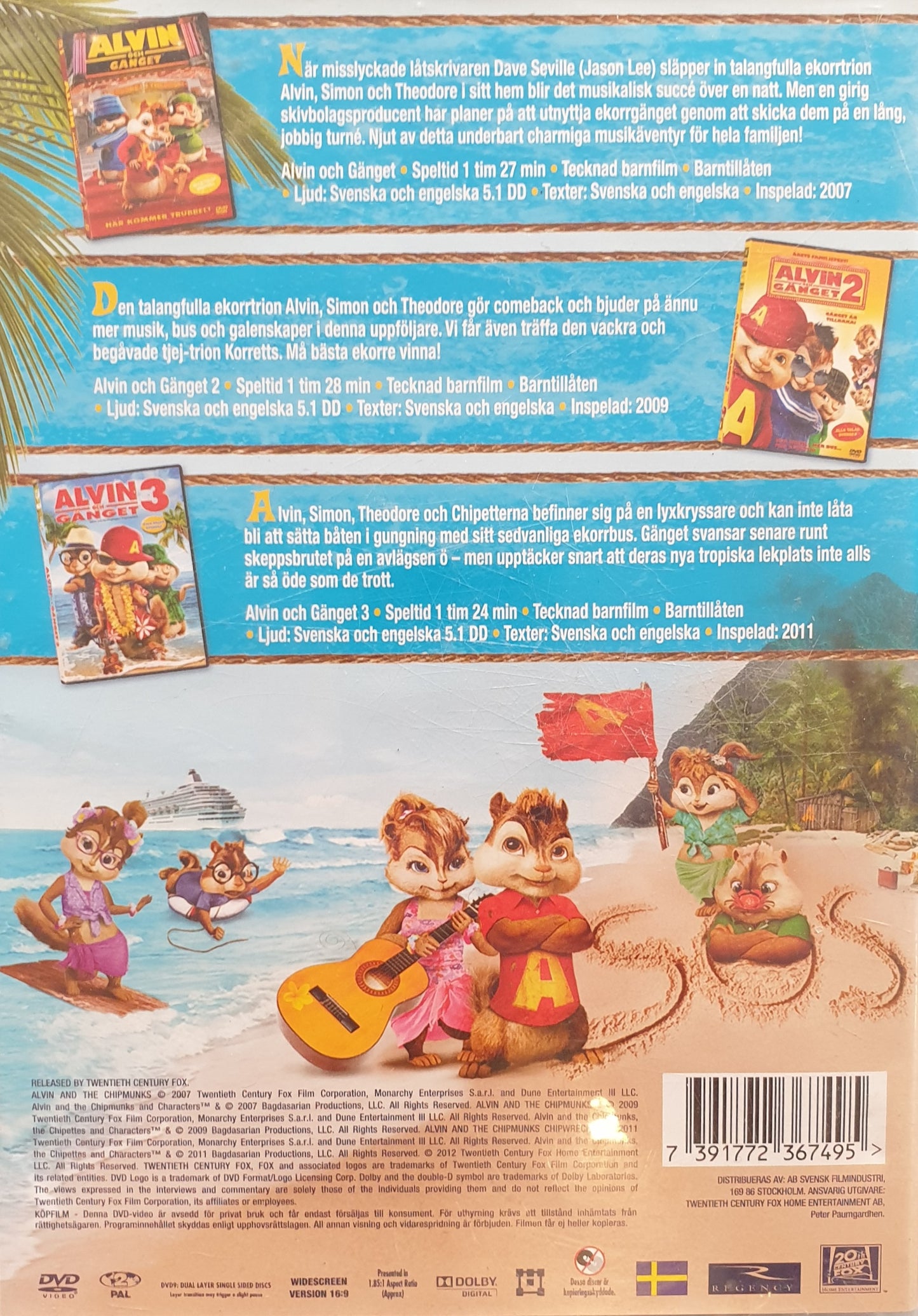 ALVIN OCH GÄNGET 1-3 / ALVIN AND THE CHIPMUNKS - 3 FILMER