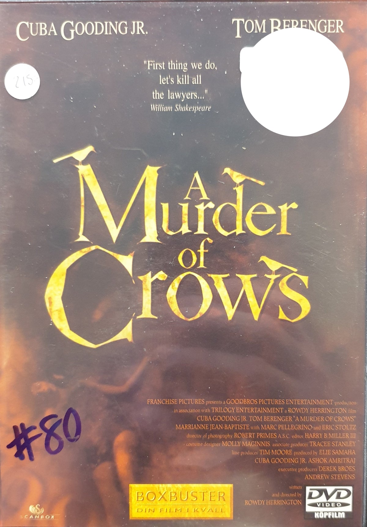 A Murder of Crows (1998) DVD – omslag