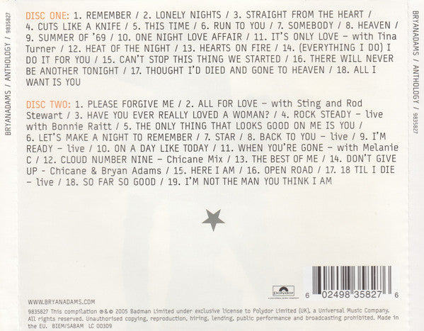 BRYAN ADAMS - ANTHOLOGY - 2 X CD