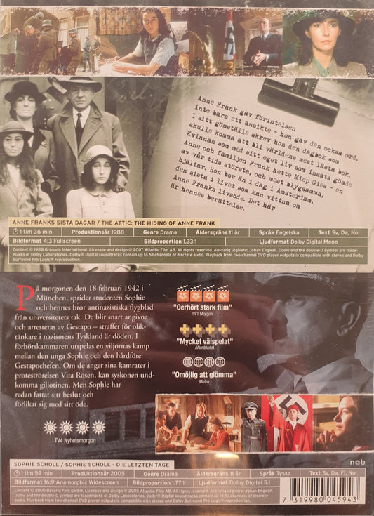 ANNE FRANKS SISTA DAGAR / SOPHIE SCHOLL - 2 FILMER