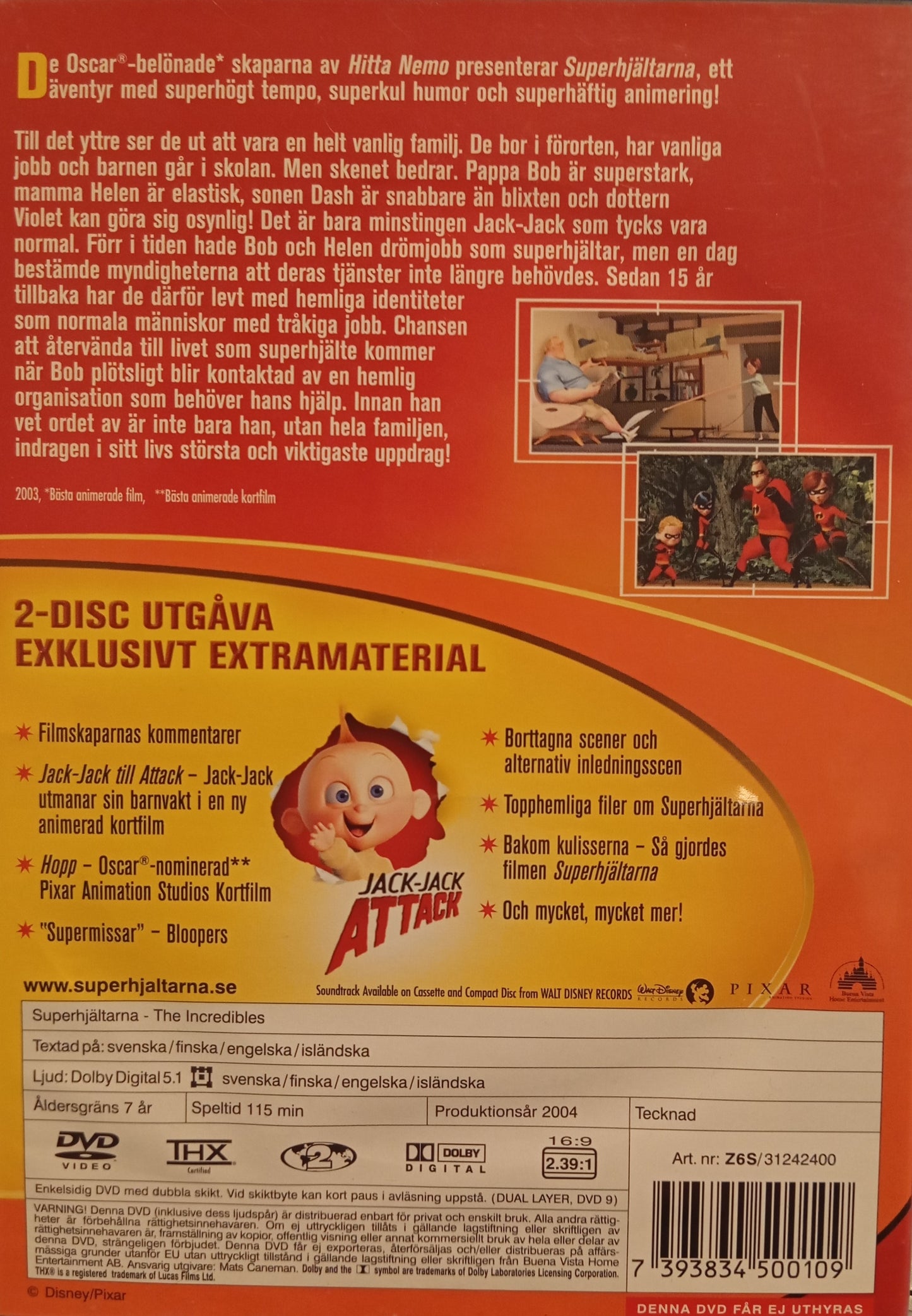 SUPERHJÄLTARNA / INCREDIBLES - 2-DISC UTGÅVA