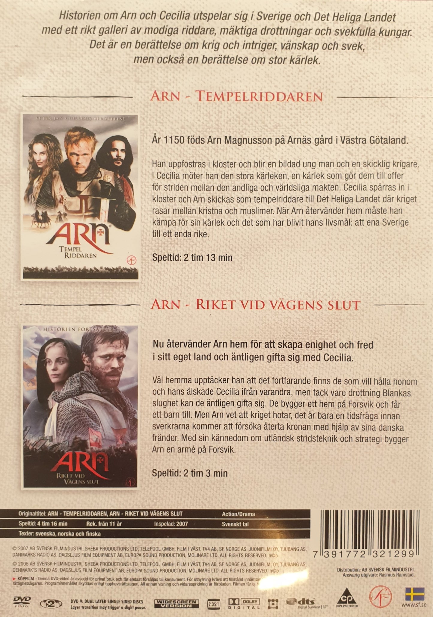 ARN: TEMPELRIDDAREN / RIKET VID VÄGENS SLUT - 2 FILMER