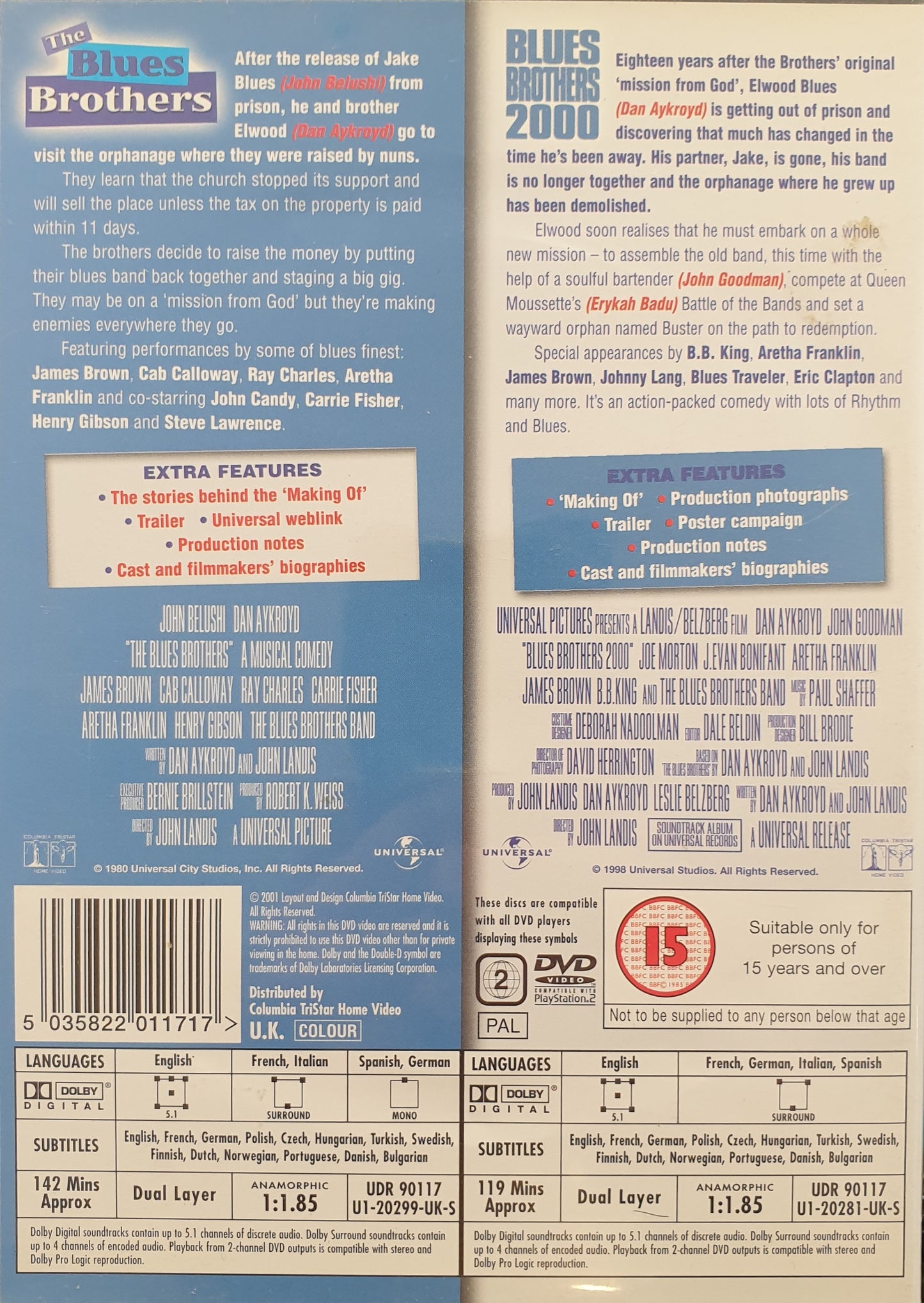 THE BLUES BROTHERS / BLUES BROTHERS 2000 - 2 FILMER