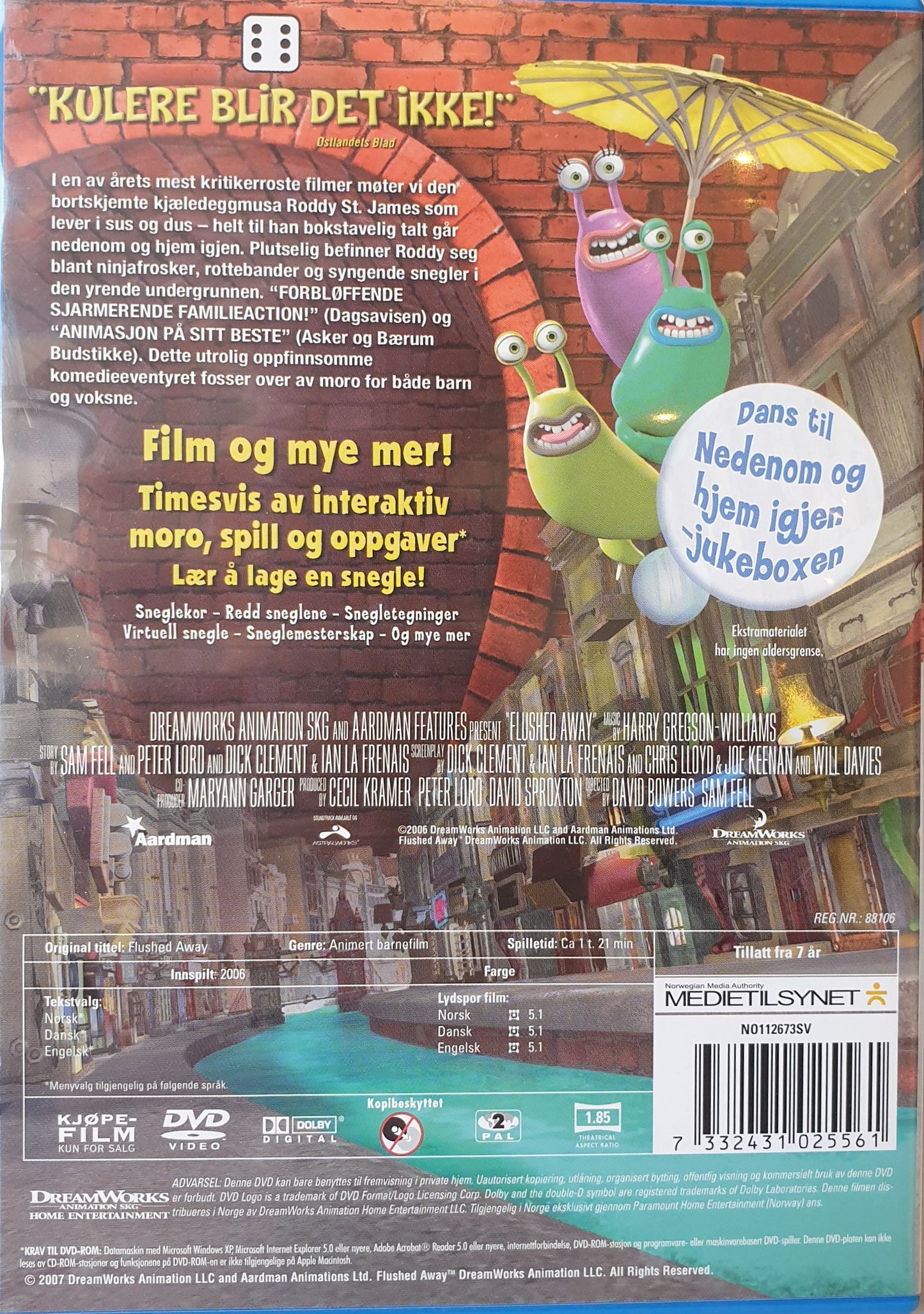 NEDENOM OG HJEM IGJEN / BORTSPOLAD / FLUSHED AWAY (NORSK - EJ SVENSK TEXT)