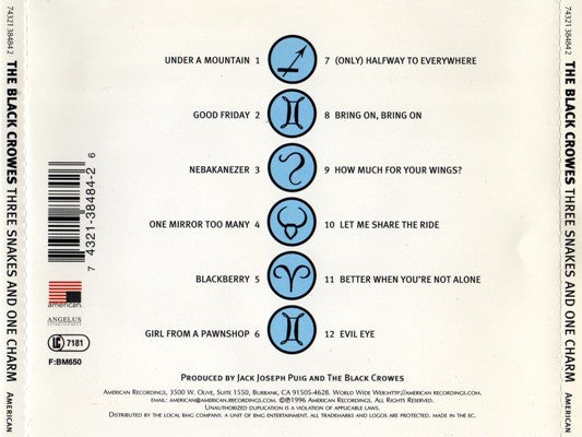 THE BLACK CROWES - THREE SNAKES AND ONE CHARM - CD