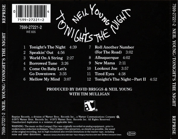 NEIL YOUNG - TONIGHT'S THE NIGHT - CD