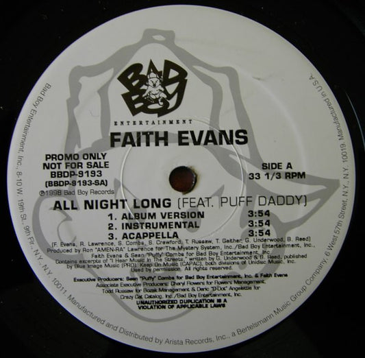 Faith Evans , featuring Puff Daddy - All night long ( MAXI SINGLE ) - Vinyl