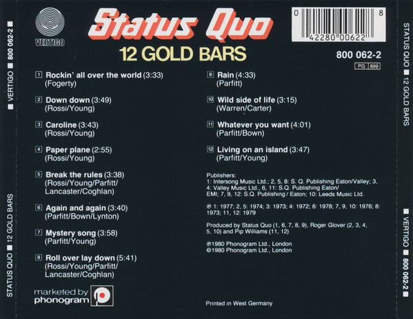 STATUS QUO - 12 GOLD BARS - CD