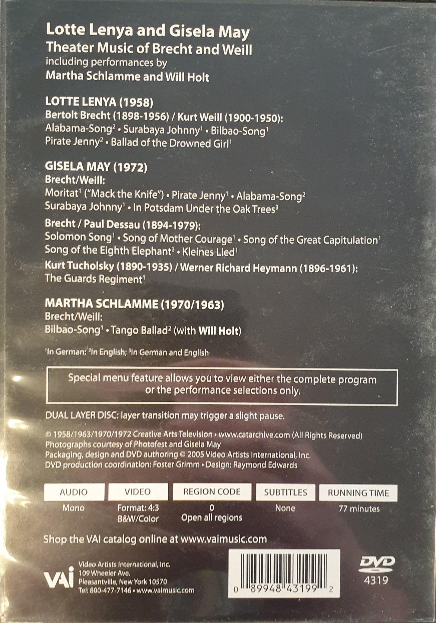 LOTTE LENYA / GISELA MAY - THEATRE MUSIC OF BRECHT & WEILL