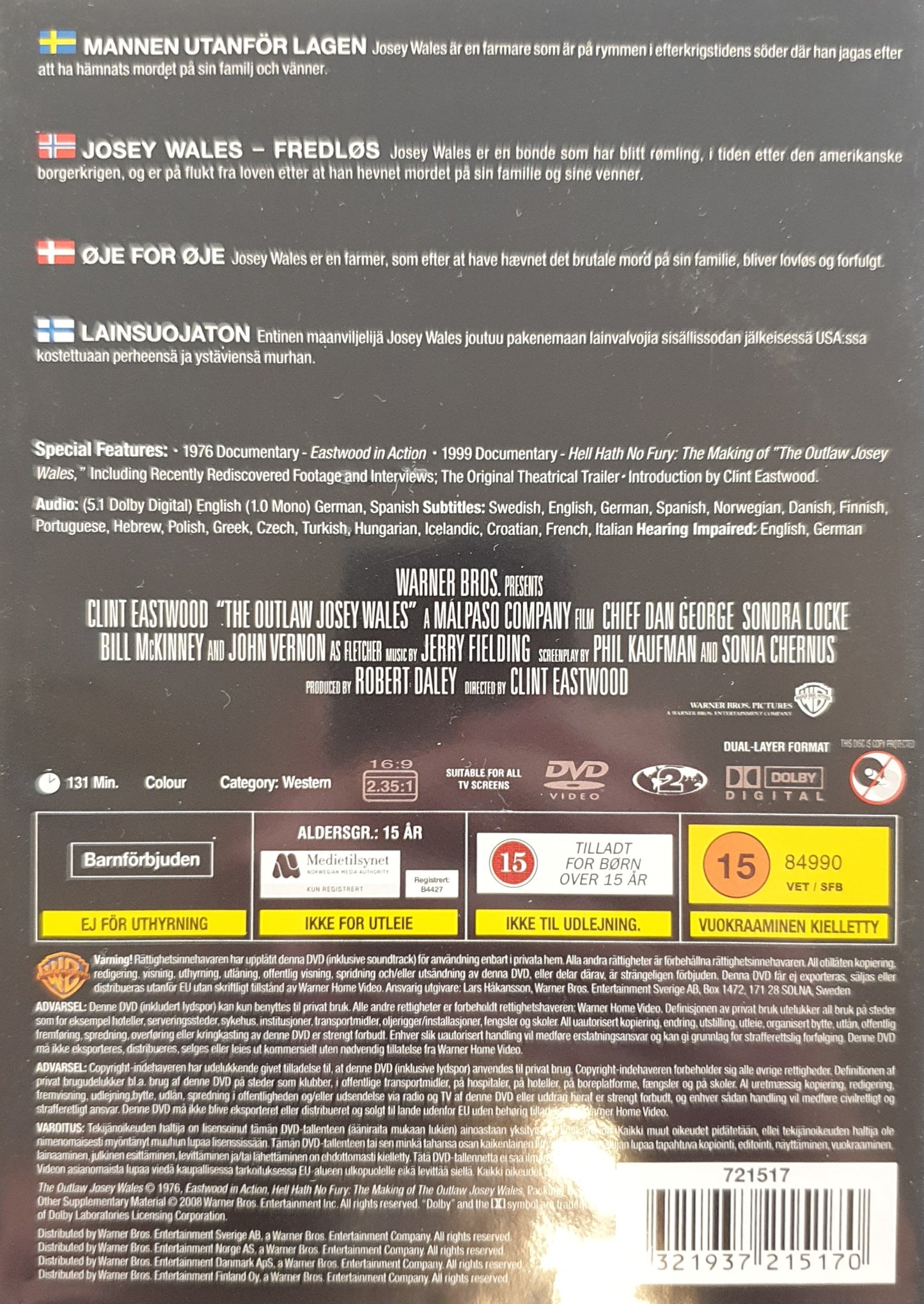 THE OUTLAW JOSEY WALES / MANNEN UTANFÖR LAGEN